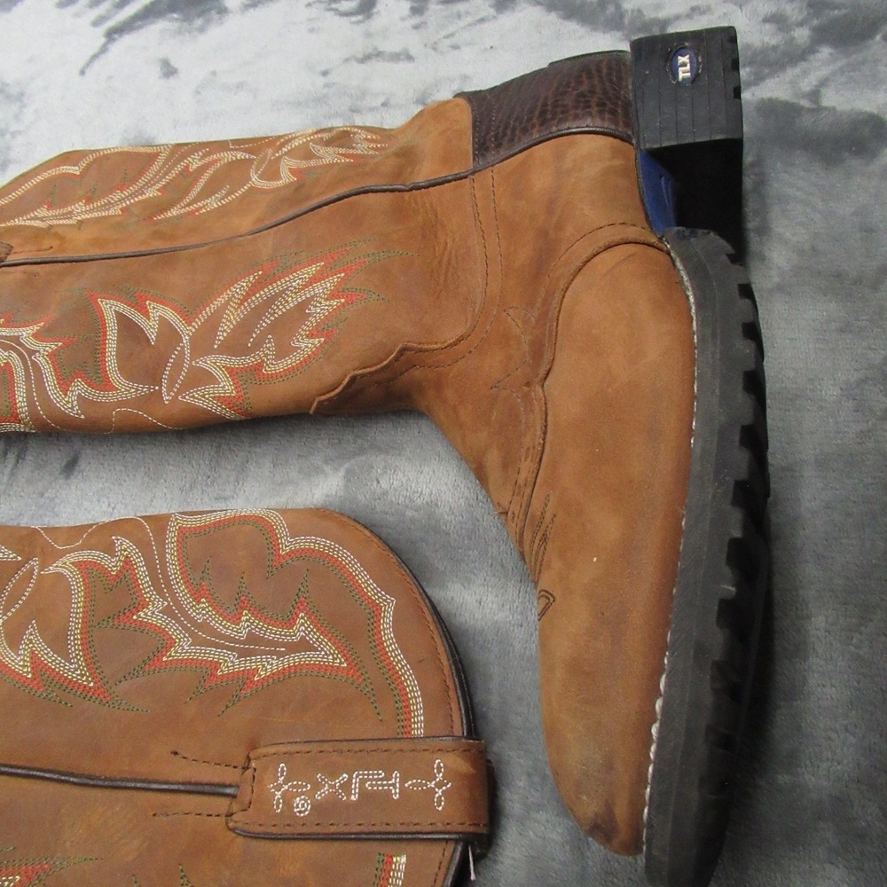 Tony Lama Women 7.5B Cowboy Boots Brown Red Leather Square Toe Western Riding - Picture 8 of 16
